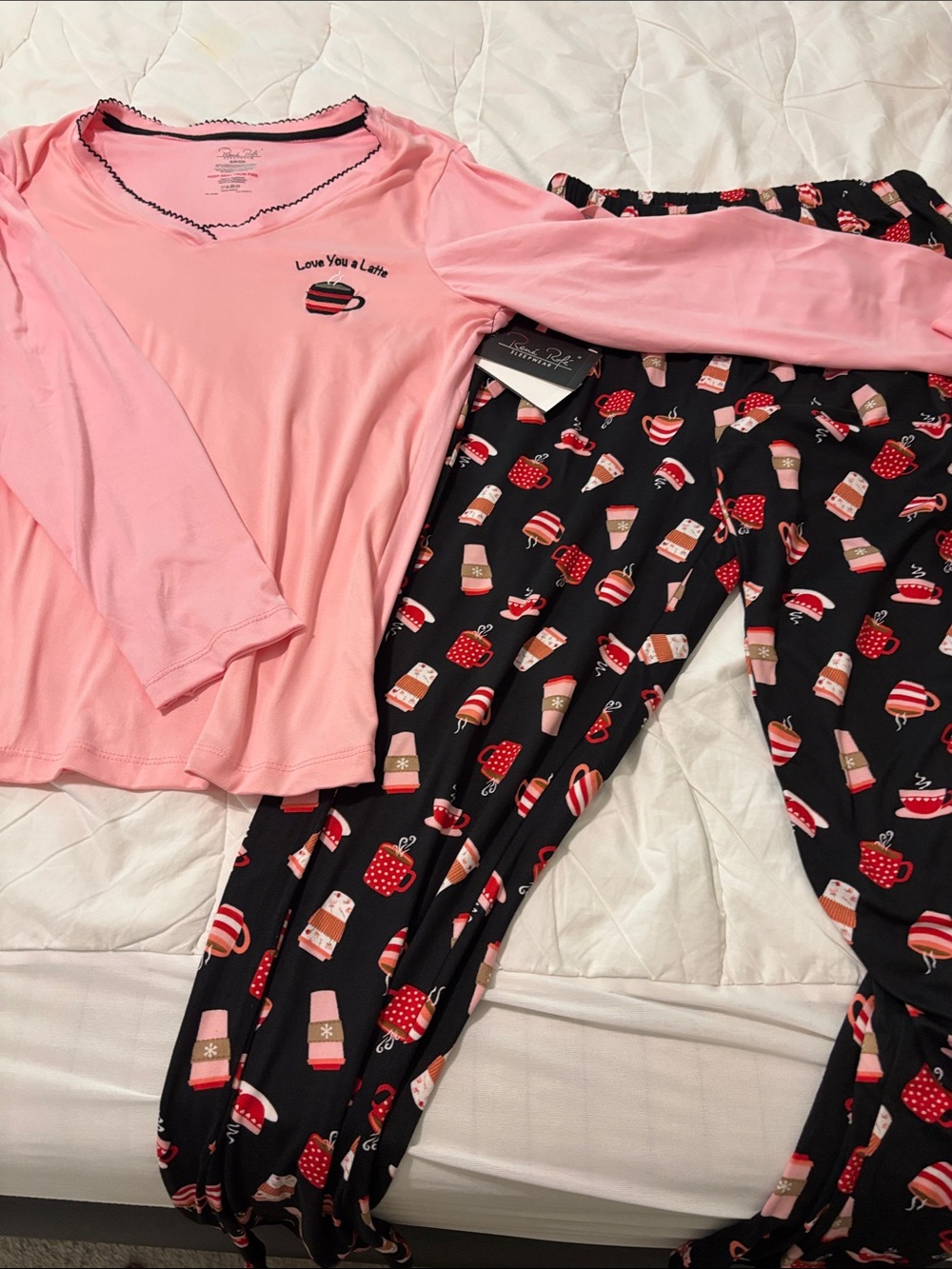 Pink Long Sleeve Top with Black Holiday Print Pajama Pants